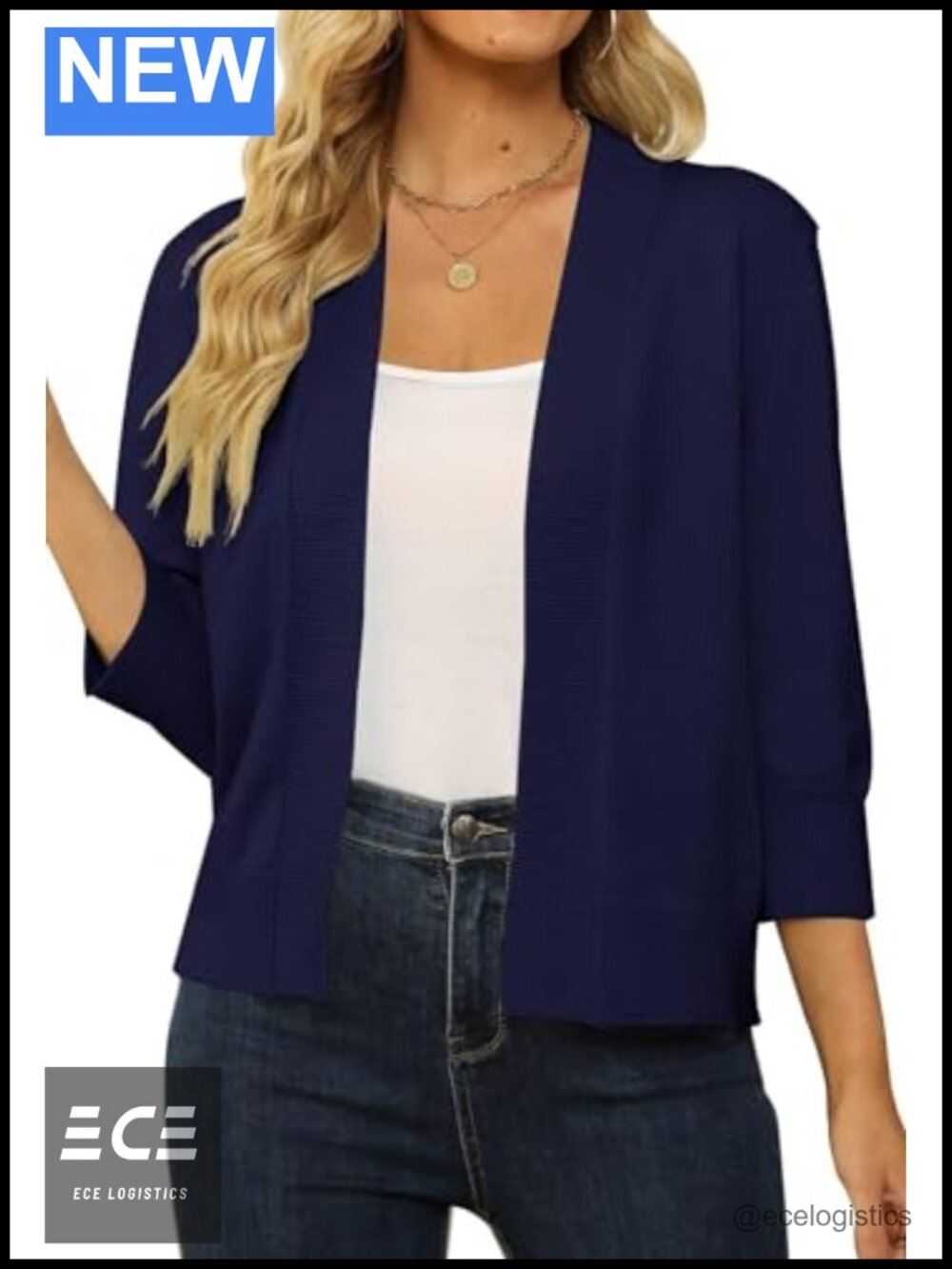 Womens 3/4 Sleeve Cropped Cardigan Shrug Lightweight Knit Open Front Sweater